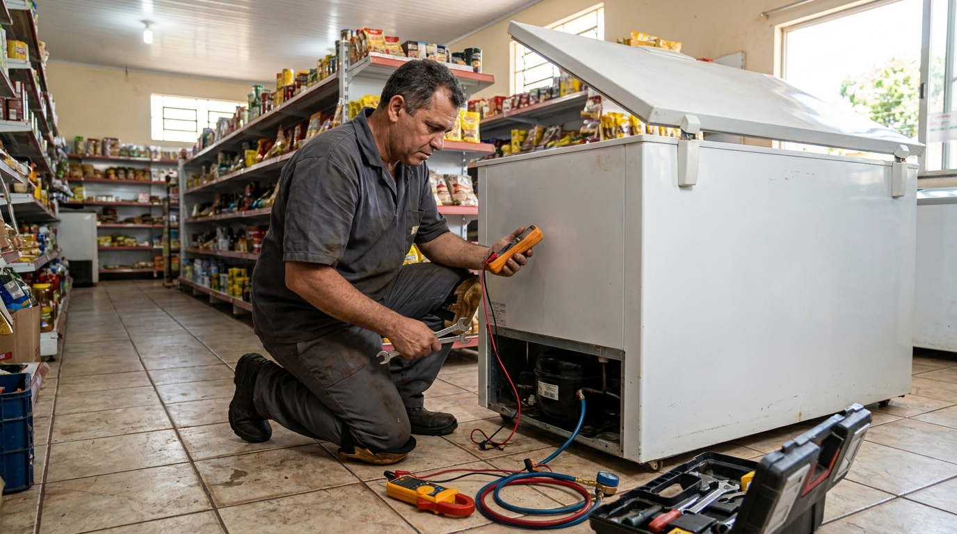 Substituição de termostato de freezer em visita técnica em Guarulhos‑SP
